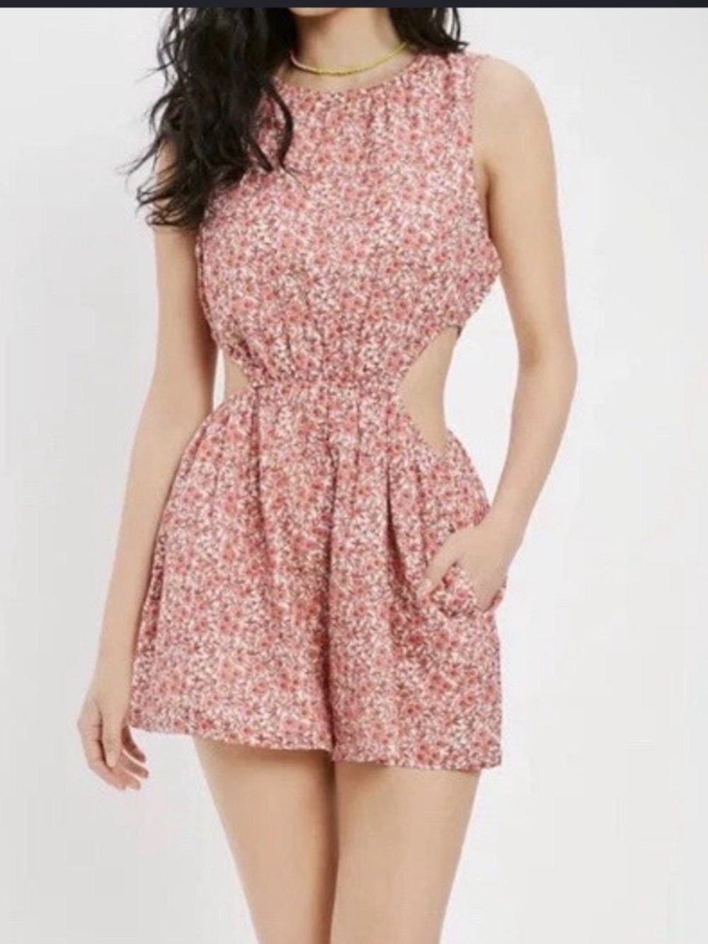American Eagle Red Floral Sleeveless Romper